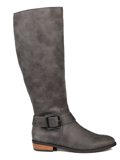 JOURNEE COLLECTION Womens Gray Goring Buckle Accent Wide Calf Winona Almond Toe Block Heel Zip-Up Riding Boot 5.5 M WC