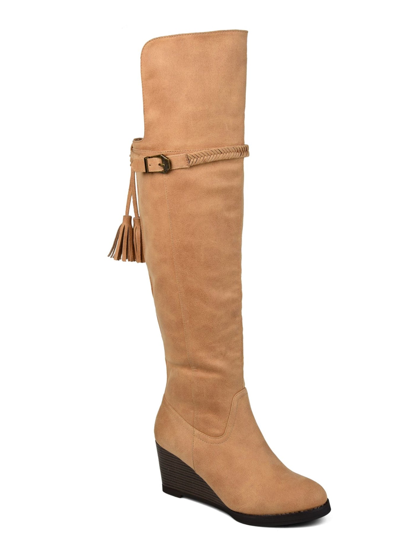 JOURNEE COLLECTION Womens Brown Buckle Accent Braided Tasseled Jezebel Almond Toe Stiletto Zip-Up Riding Boot 9 M XWC