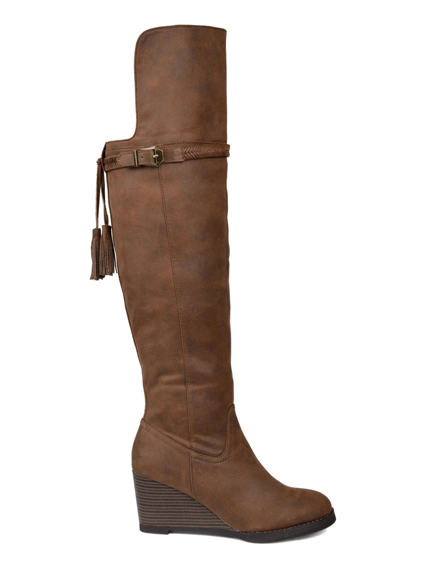 JOURNEE COLLECTION Womens Brown Tassel Braided Buckle Accent Jezebel Almond Toe Wedge Zip-Up Riding Boot 8 M XWC