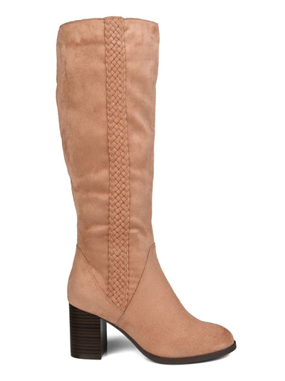 JOURNEE COLLECTION Womens Pink Woven Comfort Gentri Round Toe Block Heel Zip-Up Heeled Boots 8.5 M WC