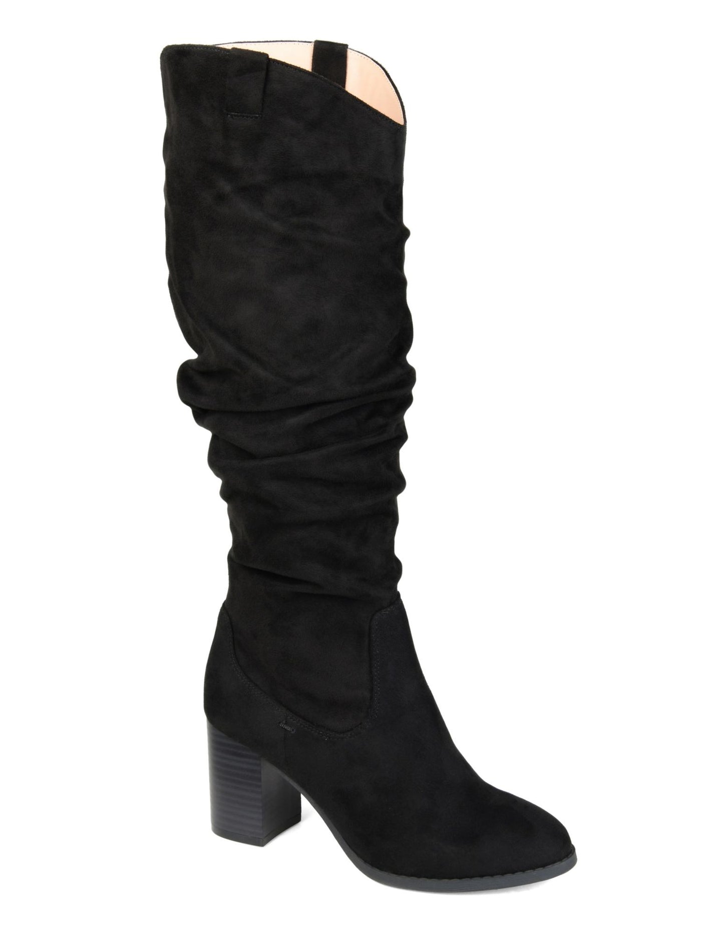 JOURNEE COLLECTION Womens Black Pull Tabs Padded Aneil Almond Toe Stacked Heel Zip-Up Slouch Boot 11