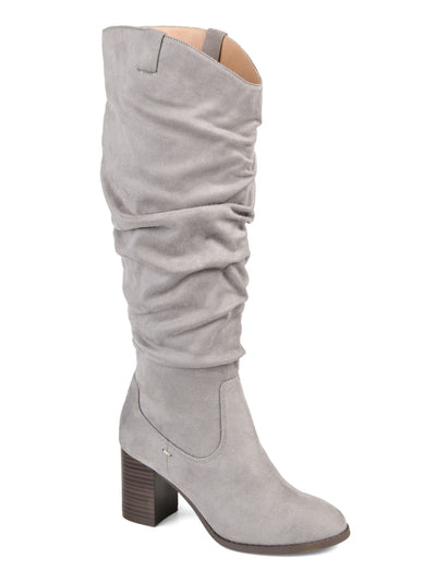 JOURNEE COLLECTION Womens Gray Padded Aneil Round Toe Block Heel Zip-Up Slouch Boot 8 M