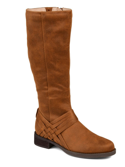 JOURNEE COLLECTION Womens Brown Goring Woven Padded Meg Round Toe Block Heel Zip-Up Riding Boot 8.5