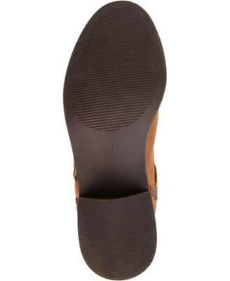 JOURNEE COLLECTION Womens Brown Goring Woven Padded Meg Round Toe Block Heel Zip-Up Riding Boot