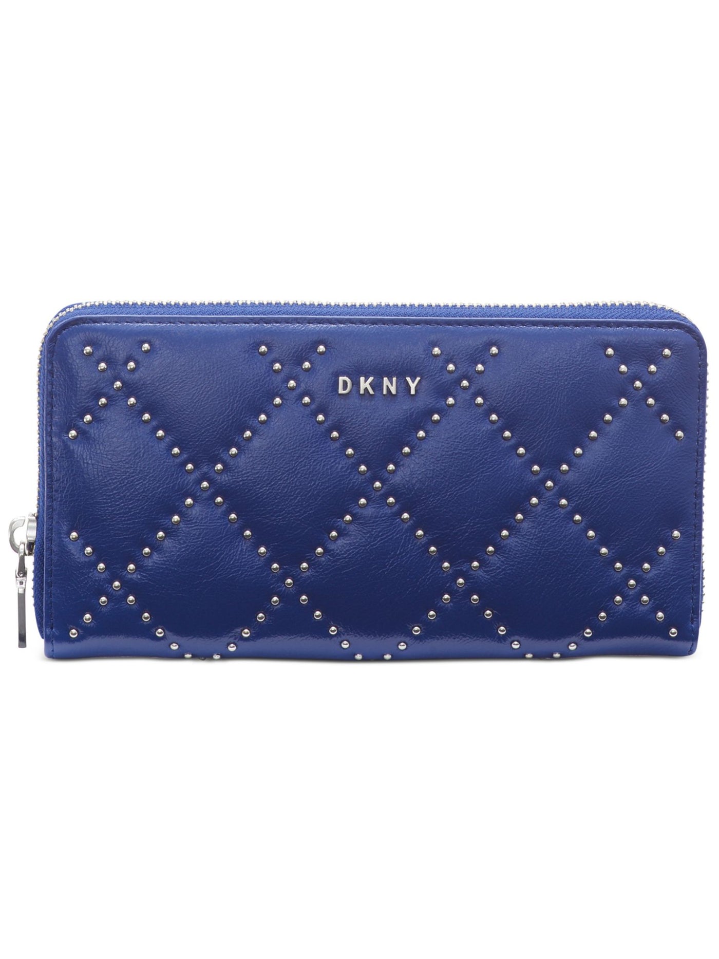 DKNY Blue Quilted Rhinestone Faux Leather Strapless Zip Around Wallet