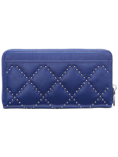 DKNY Blue Quilted Rhinestone Faux Leather Strapless Zip Around Wallet