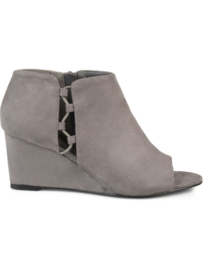 JOURNEE COLLECTION Womens Gray Open Toe Cutout Detail Cushioned Falon Round Toe Wedge Zip-Up Dress Booties 6.5
