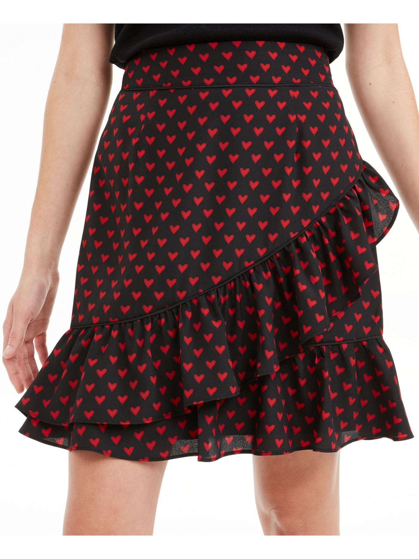 MAISON JULES Womens Black Heart Print Knee Length Ruffled Skirt XS