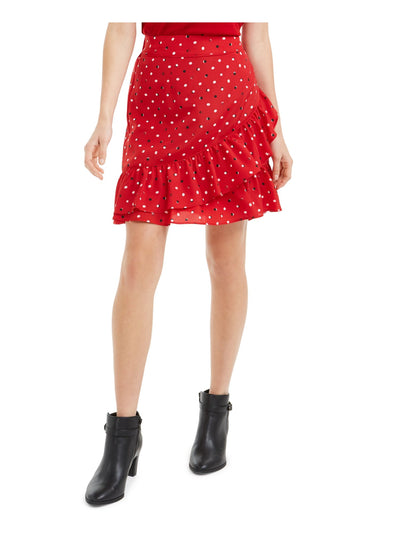 MAISON JULES Womens Red Ruffled Polka Dot Short Ruffled Skirt Juniors S