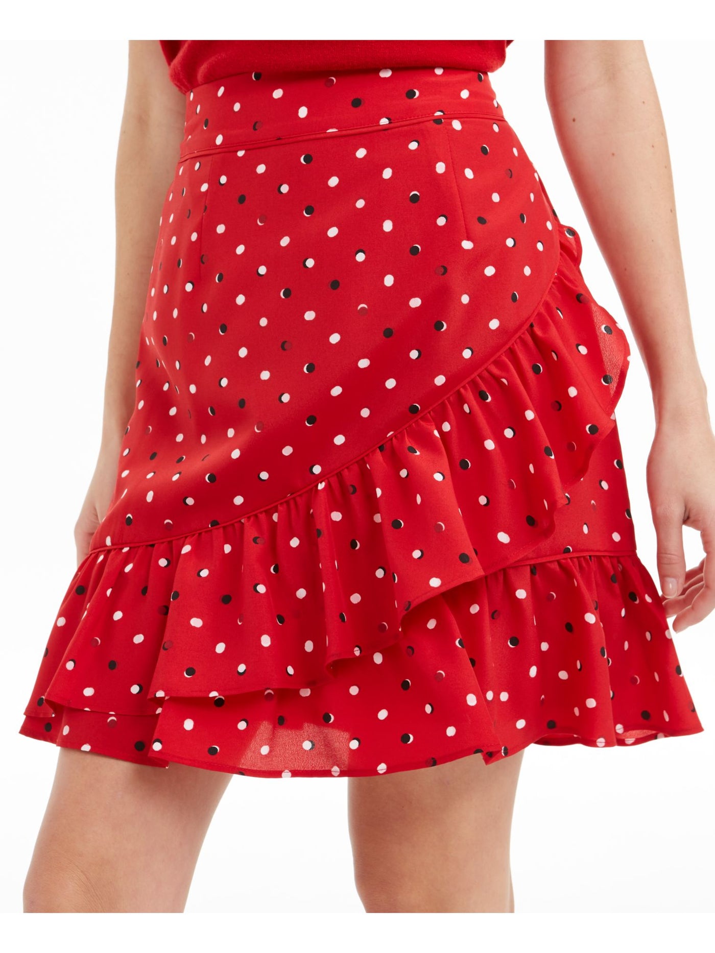 MAISON JULES Womens Red Ruffled Polka Dot Short Ruffled Skirt Juniors M