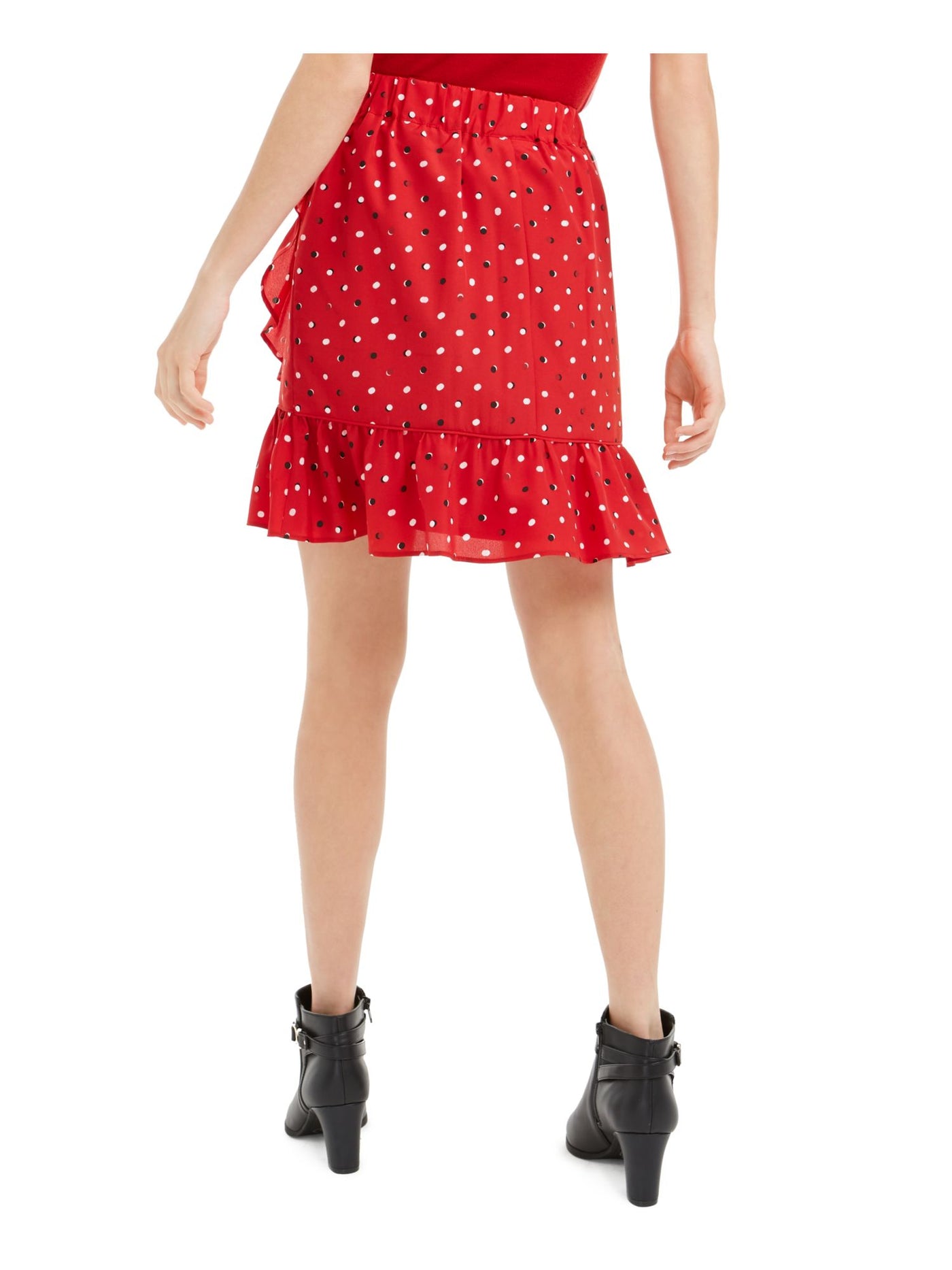 MAISON JULES Womens Red Ruffled Polka Dot Short Ruffled Skirt Juniors S