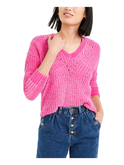 BAR III Womens Pink Long Sleeve V Neck Sweater M