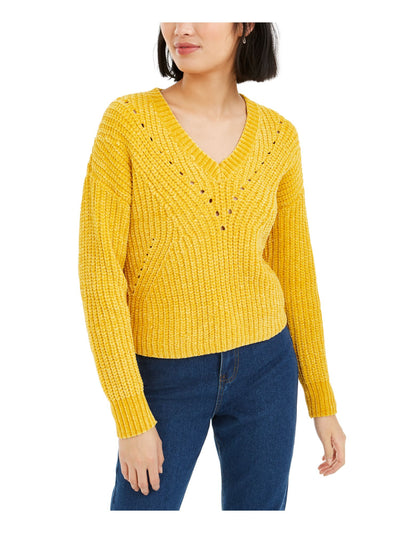 BAR III Womens Gold Long Sleeve V Neck Sweater XS