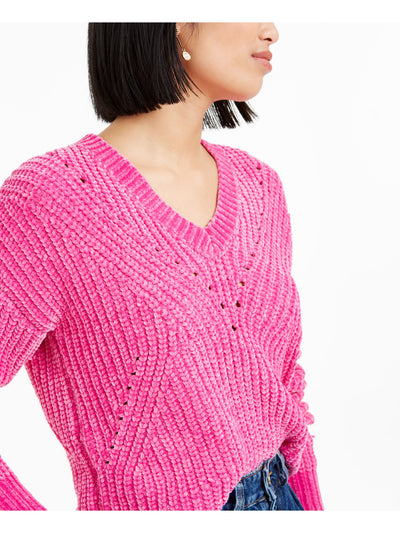 BAR III Womens Pink Long Sleeve V Neck Sweater M