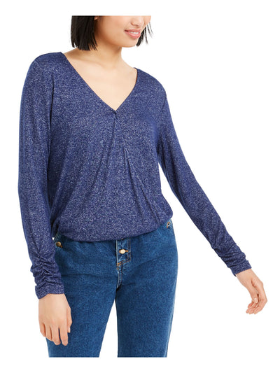 BAR III Womens Blue Cut Out Long Sleeve V Neck Top S