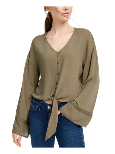 Freshman Womens Green Bell Sleeve V Neck Top XS