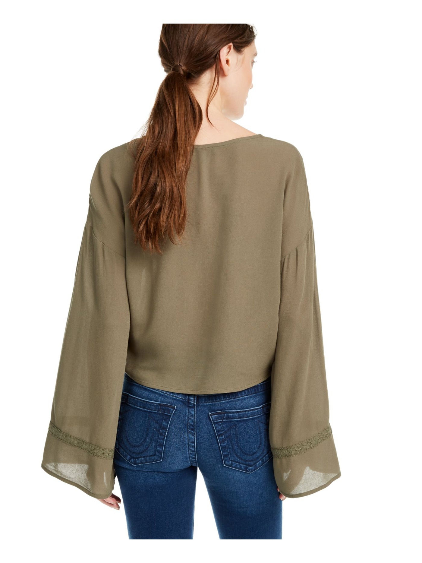 Freshman Womens Green Bell Sleeve V Neck Top XS