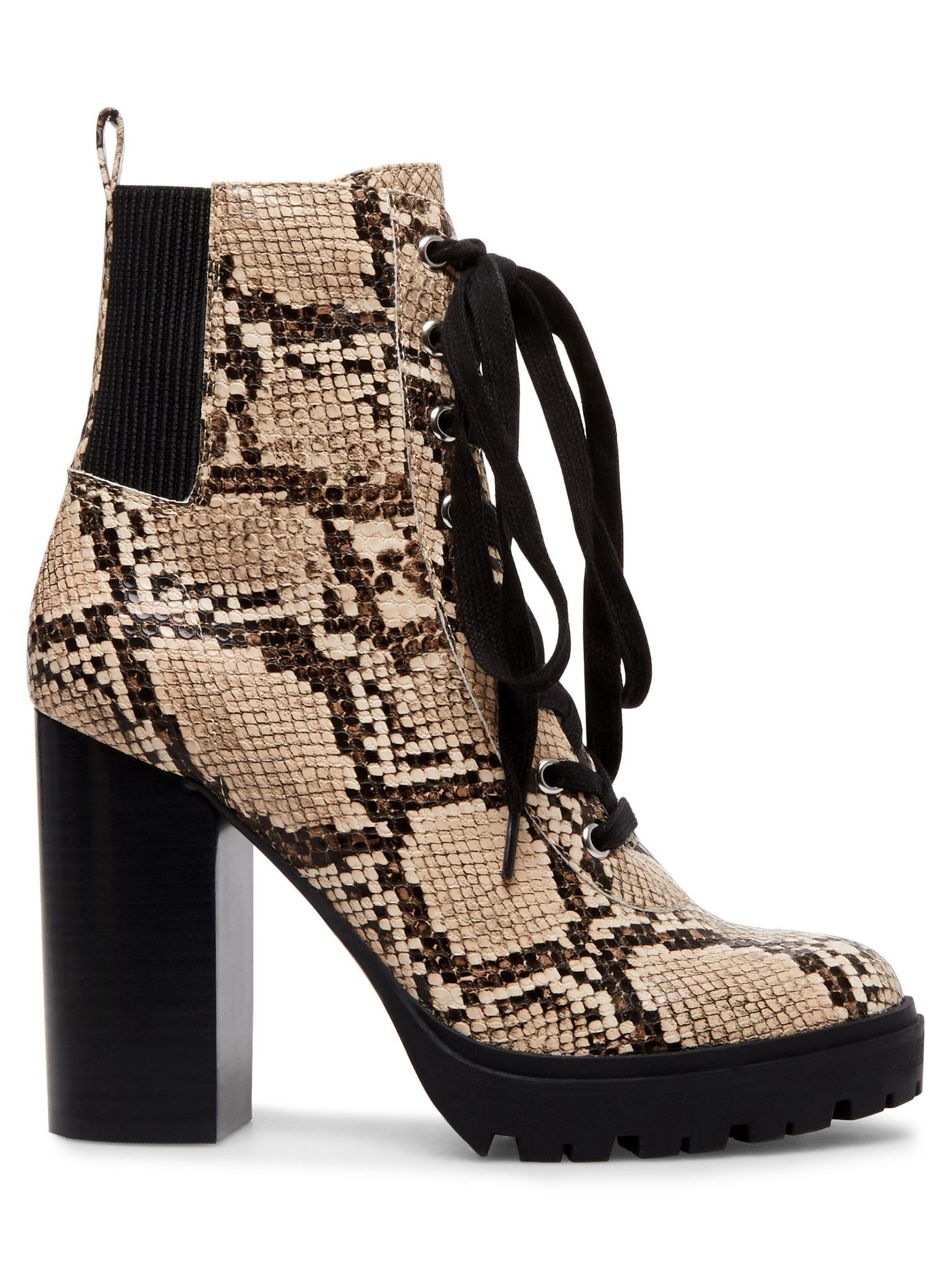 STEVE MADDEN Womens Beige Croc Embossed Side Zipper Elastic Gores 1/2" Platform Cushioned Latch Round Toe Block Heel Lace-Up Hiking Boots 6 M