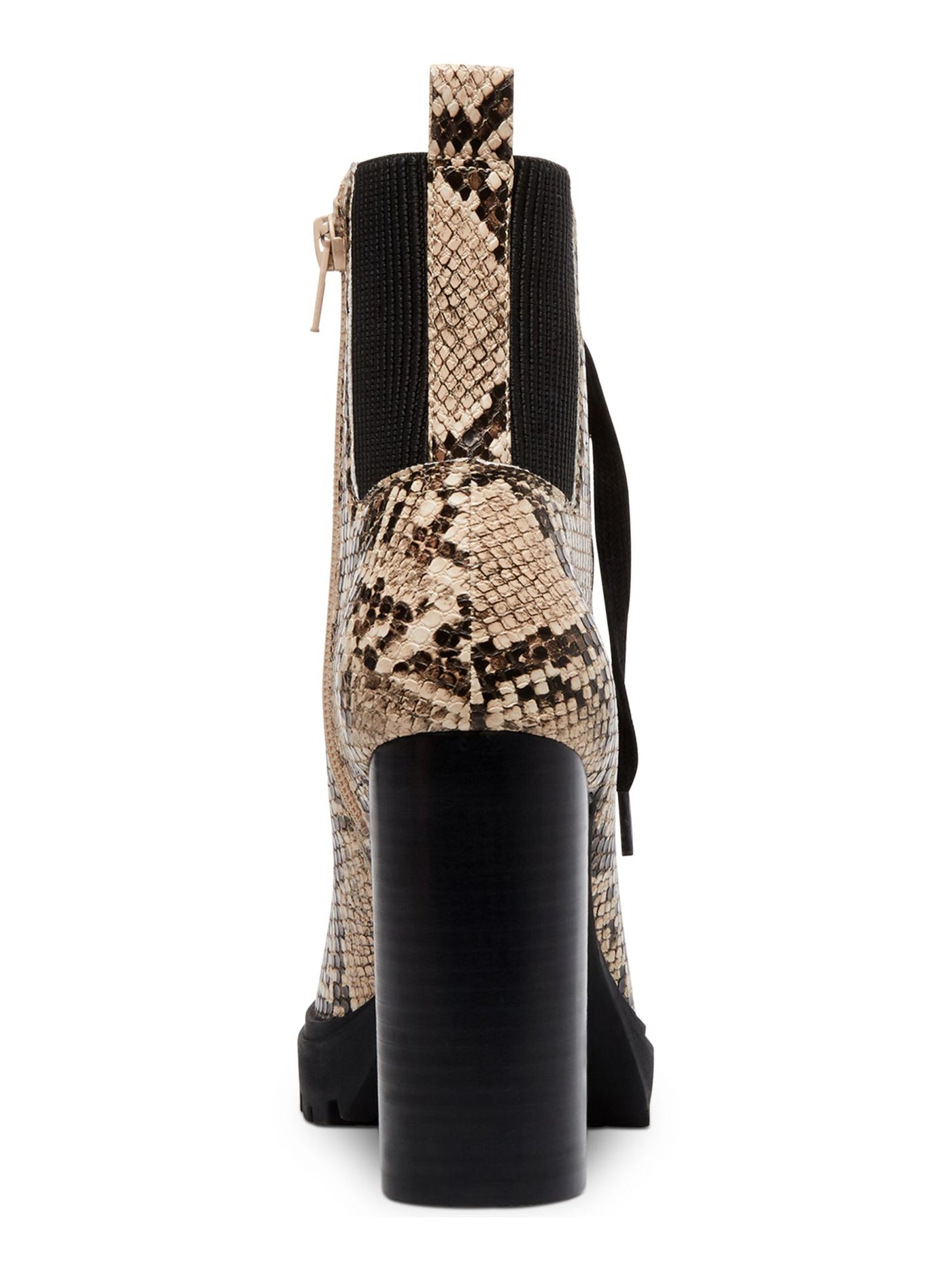 STEVE MADDEN Womens Beige Croc Embossed Side Zipper Elastic Gores 1/2" Platform Cushioned Latch Round Toe Block Heel Lace-Up Hiking Boots 6 M