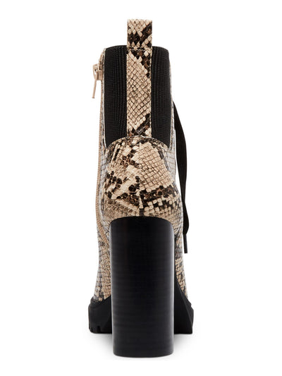 STEVE MADDEN Womens Beige Croc Embossed Side Zipper Elastic Gores 1/2" Platform Cushioned Latch Round Toe Block Heel Lace-Up Hiking Boots 6 M