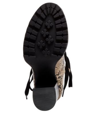 STEVE MADDEN Womens Beige Croc Embossed Side Zipper Elastic Gores 1/2" Platform Cushioned Latch Round Toe Block Heel Lace-Up Hiking Boots M