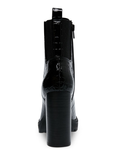 STEVE MADDEN Womens Black Croc Embossed Comfort Pull Tb Stretch Latch Round Toe Block Heel Zip-Up Hiking Boots 5.5