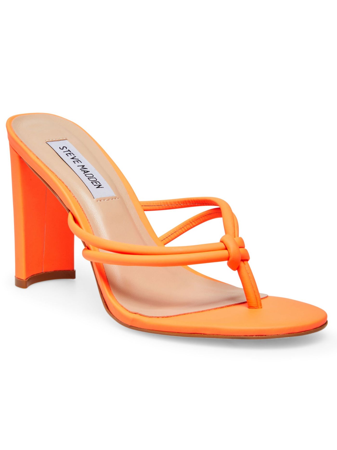 STEVE MADDEN Womens Orange Neon Strappy Padded Unreal Round Toe Sculpted Heel Slip On Leather Heeled Thong Sandals 8 M