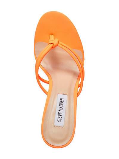 STEVE MADDEN Womens Orange Neon Strappy Padded Unreal Round Toe Sculpted Heel Slip On Leather Heeled Thong Sandals 8 M