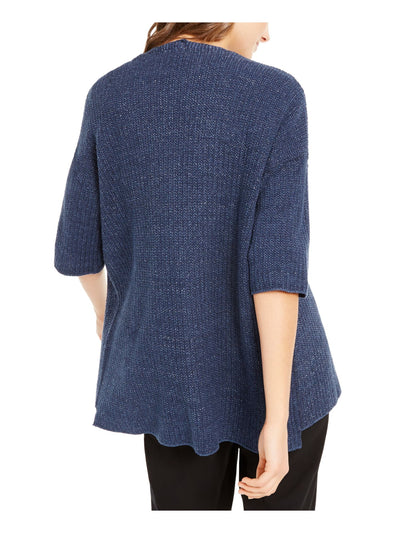 EILEEN FISHER Womens Blue Elbow Sleeve Open Front Sweater XS