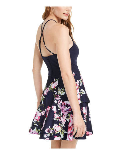 SPEECHLESS Womens Navy Floral Sleeveless Halter Short Party Fit + Flare Dress 0