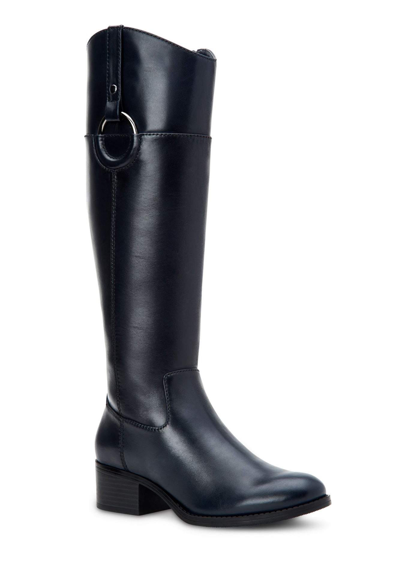 ALFANI Womens Black Round Toe Stacked Heel Zip-Up Leather Riding Boot 7.5 WC