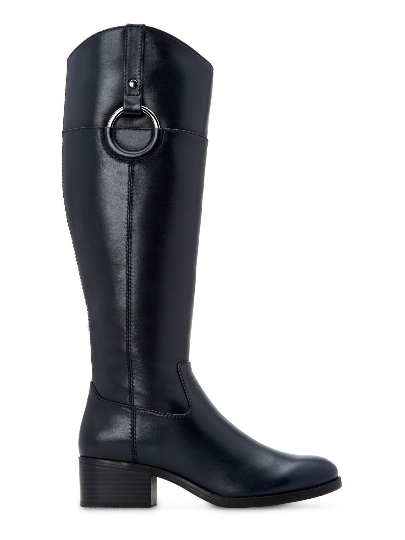 ALFANI Womens Black Round Toe Stacked Heel Zip-Up Leather Riding Boot 7.5 M WC