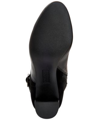 ALFANI Womens Black Goring Buckle Accent Comfort Nelsonnn Almond Toe Block Heel Zip-Up Leather Dress Heeled Boots M