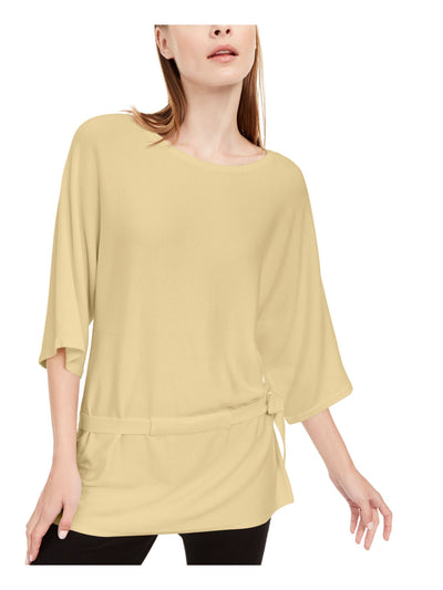 ALFANI Womens Yellow Tie Bell Sleeve Crew Neck Party Wrap Top M