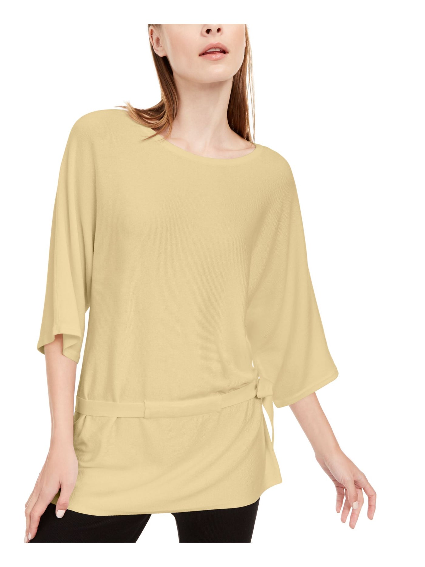 ALFANI Womens Yellow 3/4 Sleeve Crew Neck Party Peplum Top Petites PP