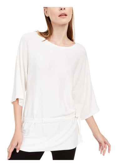 ALFANI Womens Ivory Tie Bell Sleeve Crew Neck Party Wrap Top L