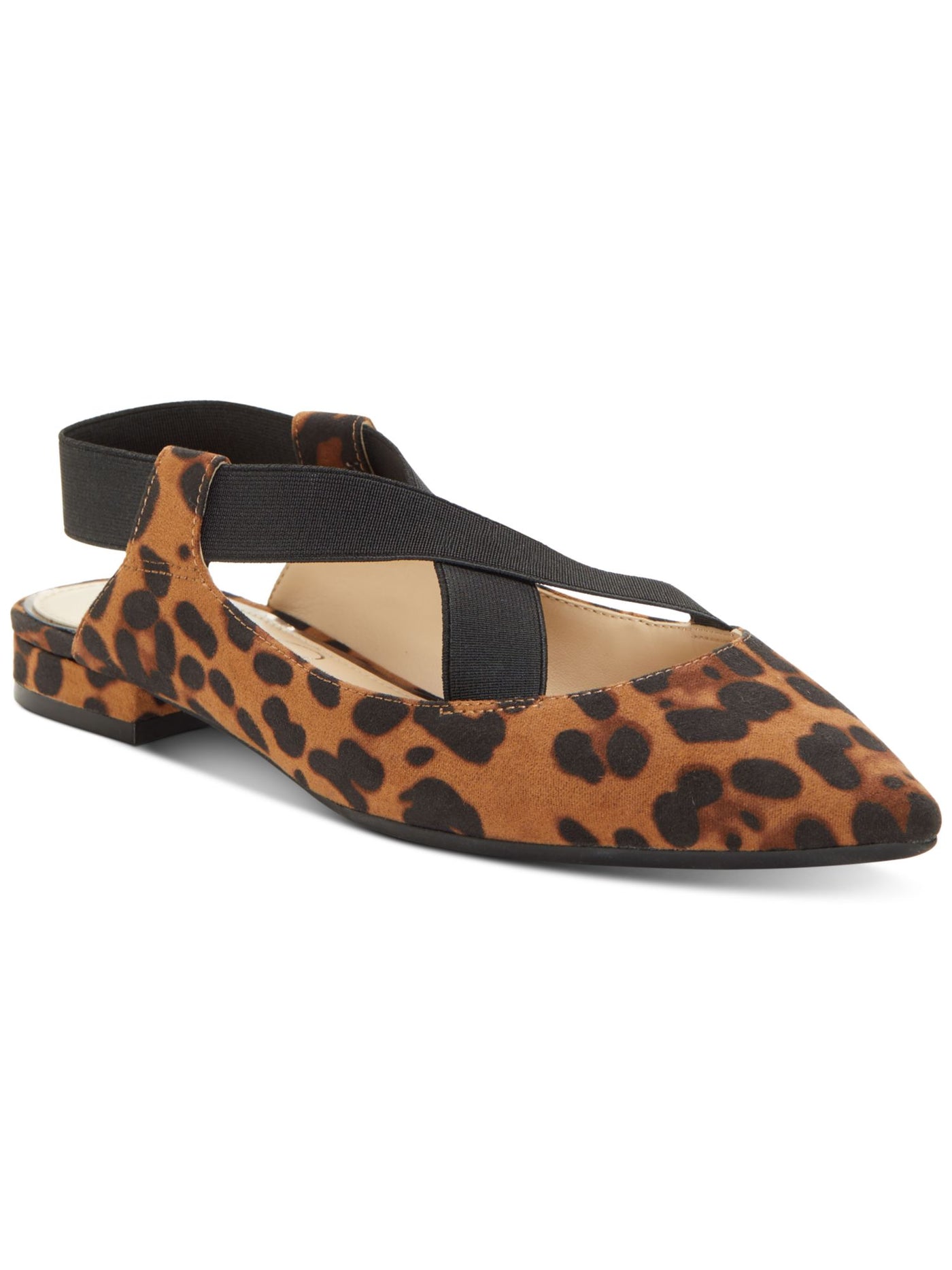 JESSICA SIMPSON Womens Beige Leopard Print Slingback Stretch Padded Lurina Pointed Toe Block Heel Slip On Flats Shoes 6.5 M