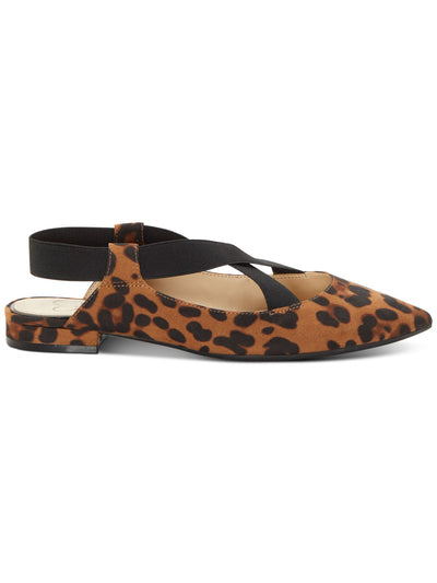JESSICA SIMPSON Womens Beige Leopard Print Slingback Stretch Padded Lurina Pointed Toe Block Heel Slip On Flats Shoes 6.5 M