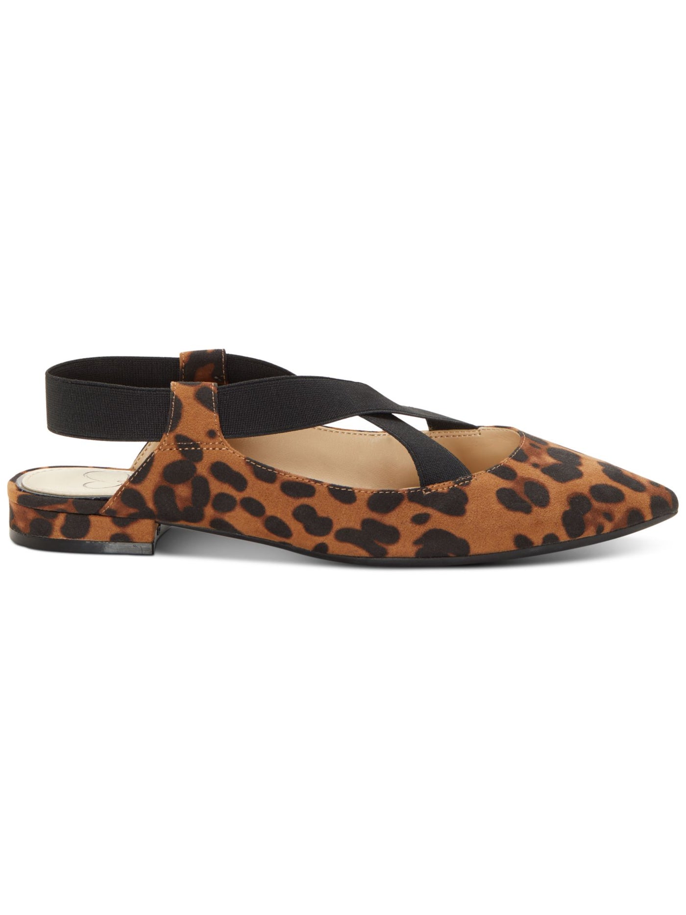 JESSICA SIMPSON Womens Brown Leopard Print 1/2 Heel Slingback Stretch Padded Lurina Pointed Toe Block Heel Slip On Flats Shoes M