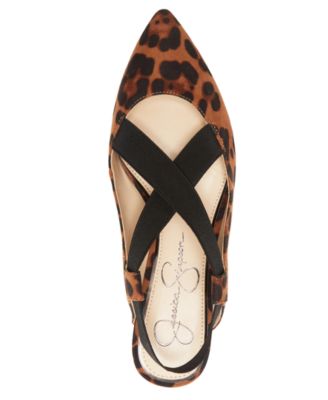 JESSICA SIMPSON Womens Beige Leopard Print Slingback Stretch Padded Lurina Pointed Toe Block Heel Slip On Flats Shoes M