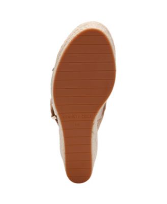 KENNETH COLE NEW YORK Womens Beige 1-1/2" Platform Strappy Padded Olivia Cross Round Toe Wedge Buckle Leather Espadrille Shoes M