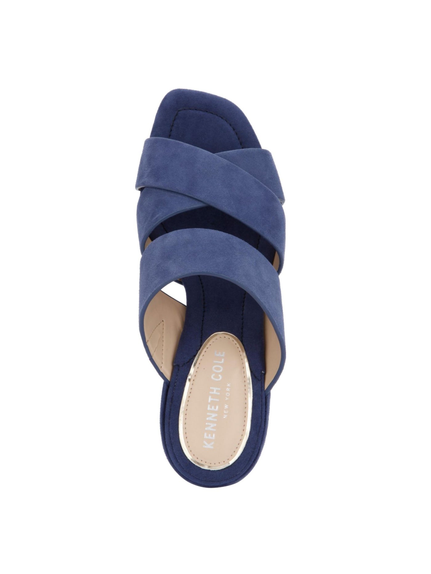 KENNETH COLE NEW YORK Womens Blue Cushioned Strappy Maisie Square Toe Block Heel Slip On Leather Heeled Mules Shoes