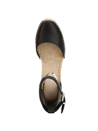 KENNETH COLE NEW YORK Womens Black Ankle Strap Padded Olivia Round Toe Wedge Buckle Leather Sandals 8 M