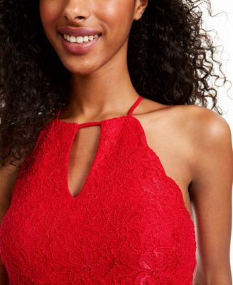 CITY STUDIO Womens Red Embroidered Lace Floral Sleeveless Keyhole Short Cocktail Fit + Flare Dress