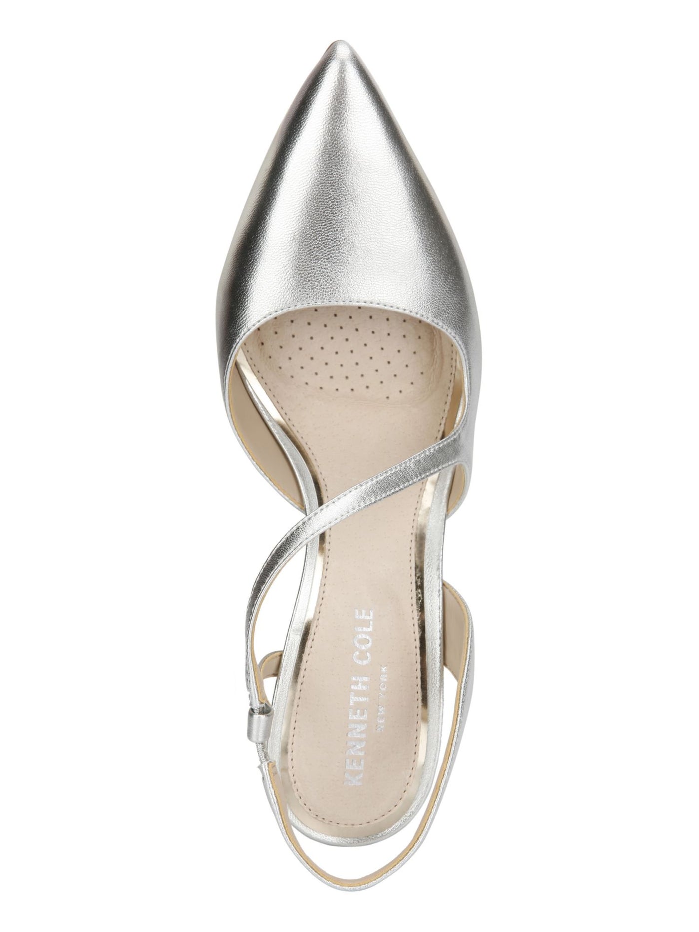 KENNETH COLE NEW YORK Womens Silver Padded Comfort Riley 85 Pointed Toe Stiletto Slip On Leather Slingback 6.5 M