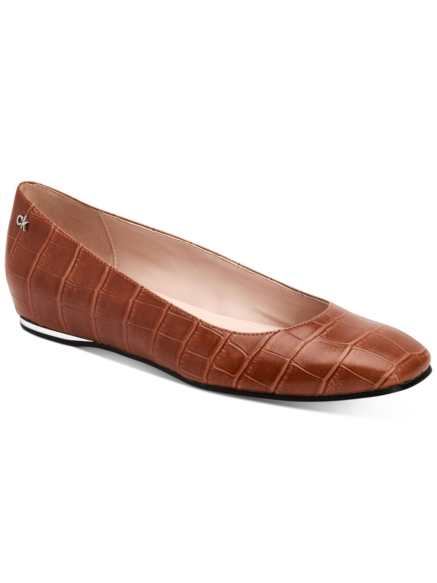 CALVIN KLEIN Womens Brown Croc Metallic Heel Accent Hidden Heel Padded Heidy Square Toe Wedge Slip On Flats 8 M