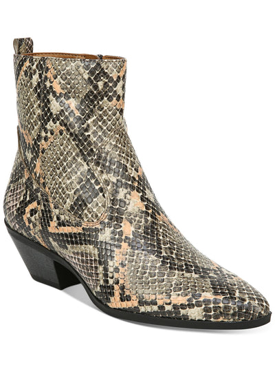 CIRCUS BY SAM EDELMAN Womens Beige Snake Print Pull Tab Cushioned Garth Almond Toe Block Heel Zip-Up Western Boot 5.5 M