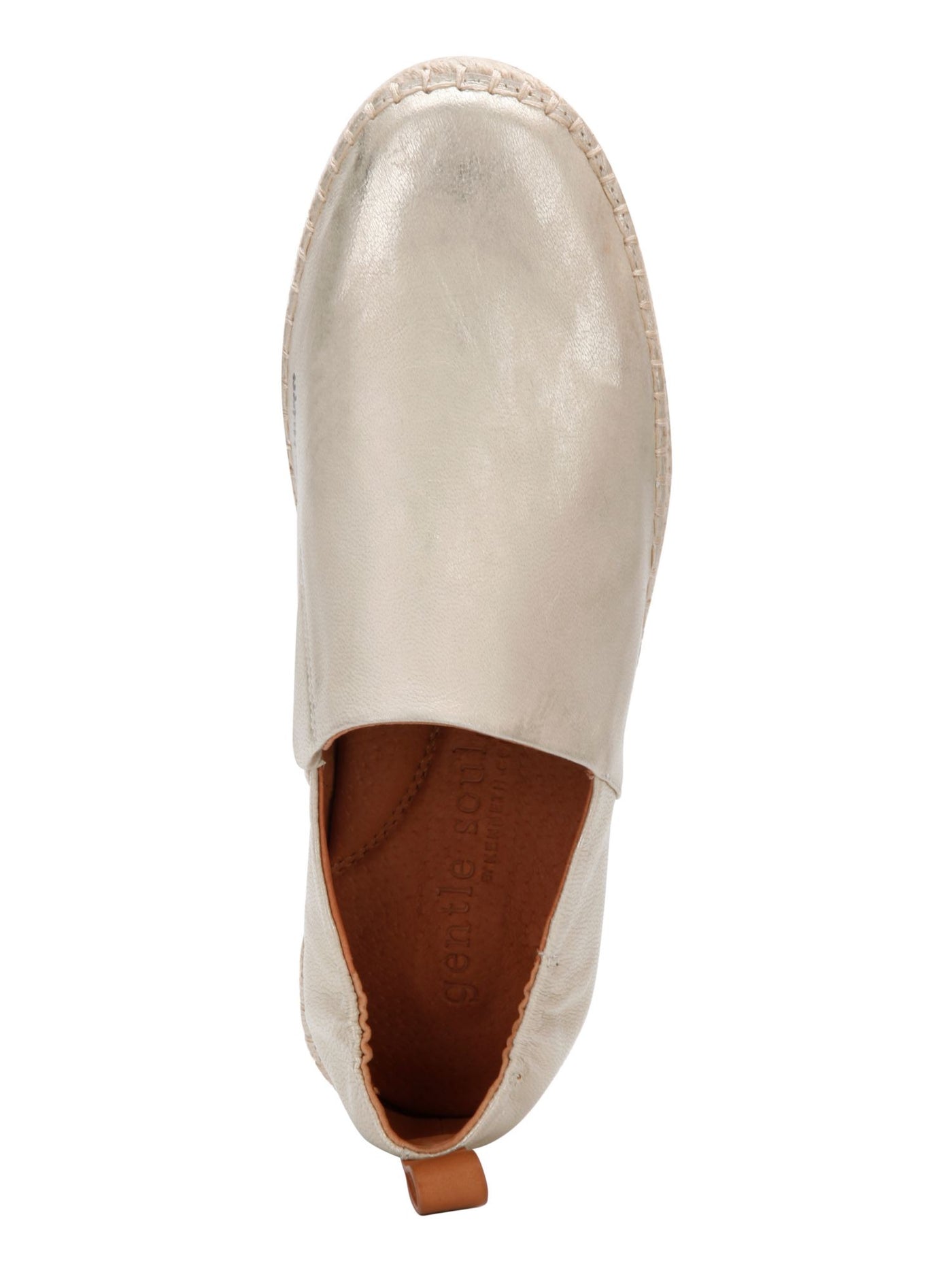 GENTLE SOULS KENNETH COLE Womens Beige Comfort Pull Tab Goring Arch Support Metallic Lizzy Round Toe Platform Slip On Leather Espadrille Shoes 7.5