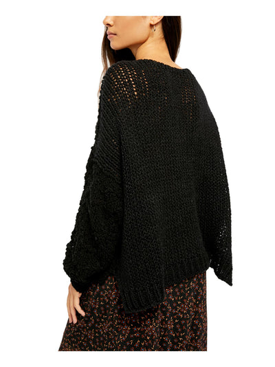 FREE PEOPLE Womens Black Textured Long Sleeve V Neck Sweater M