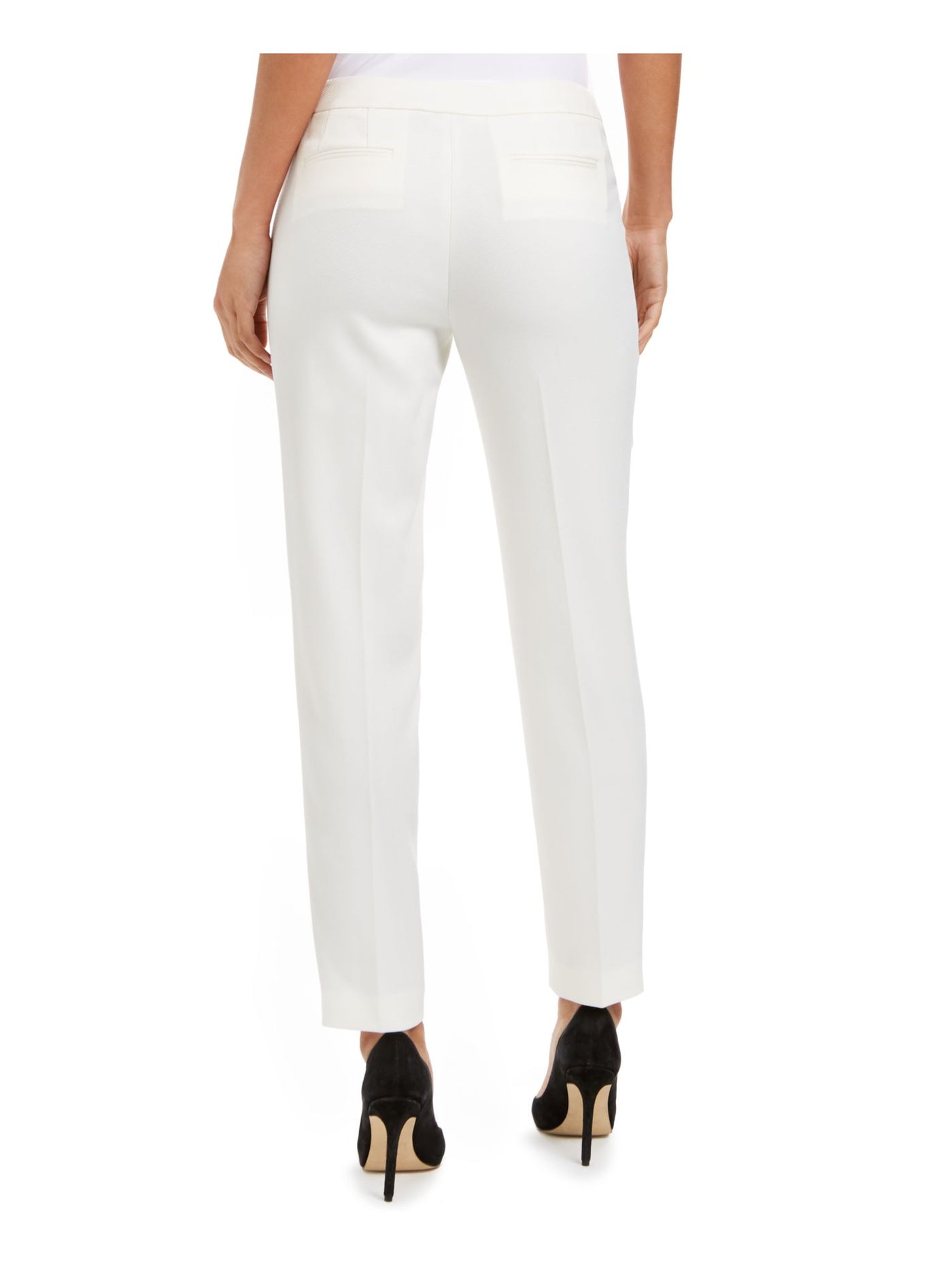 ANNE KLEIN Womens White Textured Pinstripe Wear To Work Straight leg Pants 14